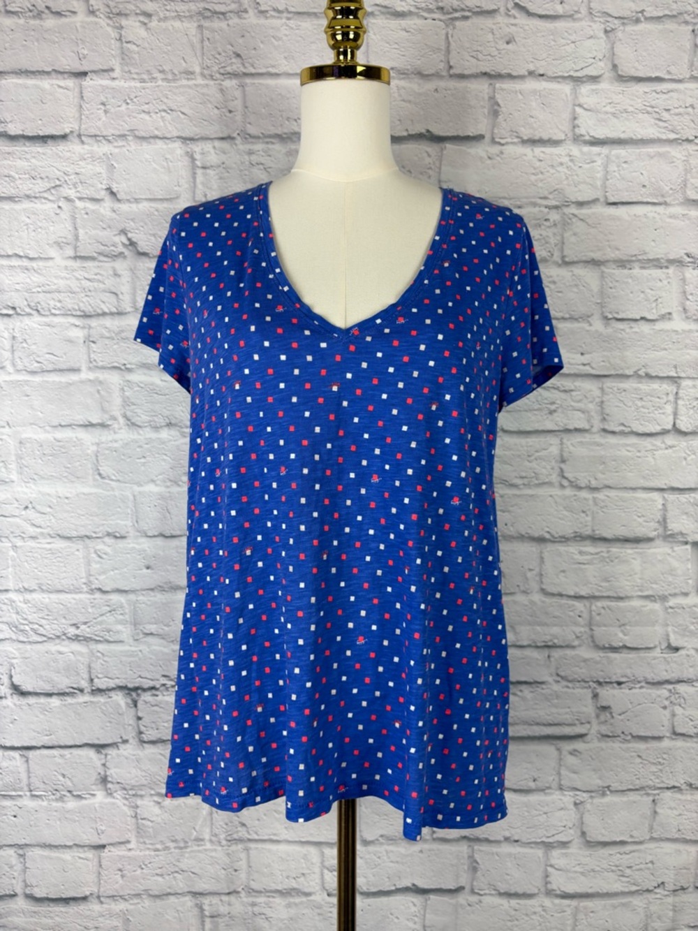 Lilly Pulitzer Etta V-neck Top Borealis Blue Lilly Squared print size L - Picture 3 of 8